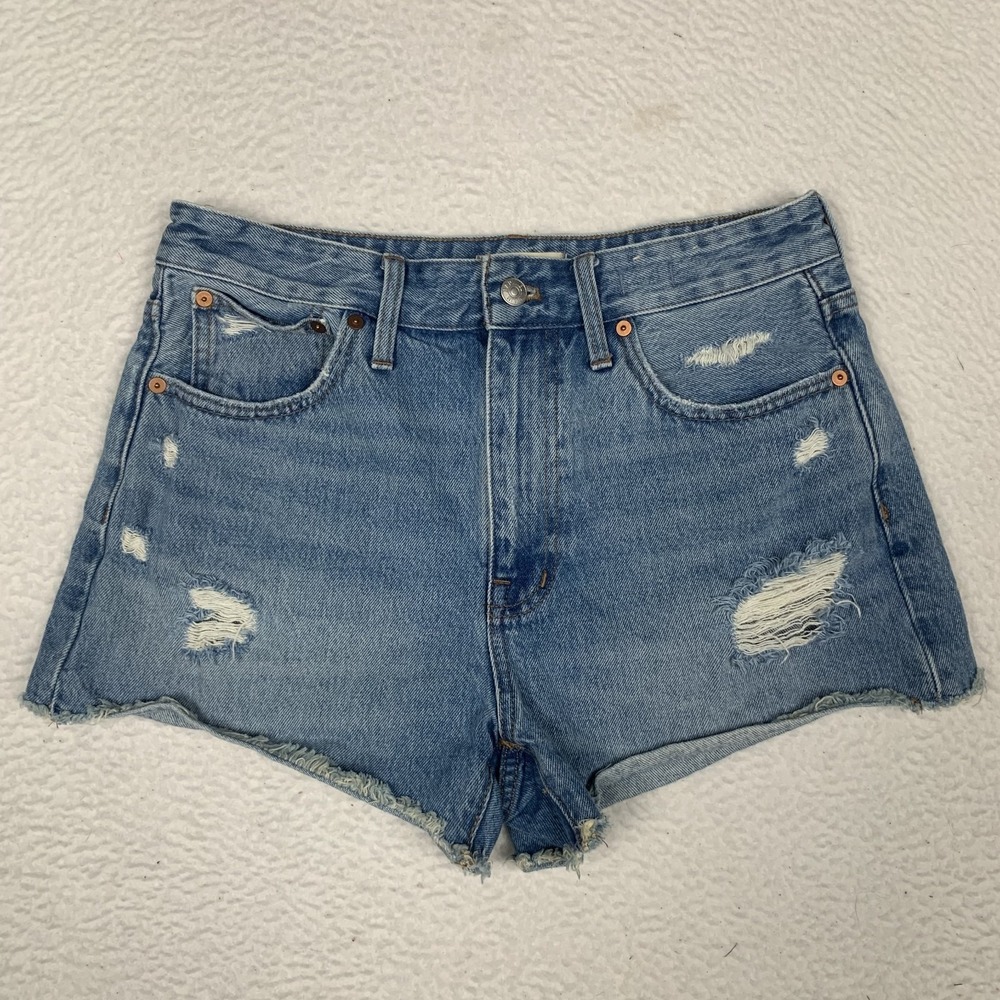 Madewell Relaxed Denim Shorts Womens 28 (Fits 31) Distressed Raw Hem High Rise